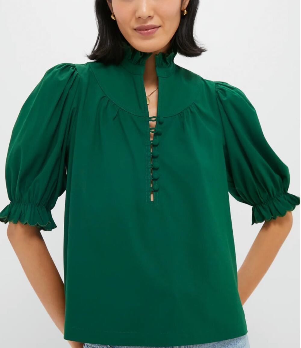Tuckernuck Pomander Place Selena Hunter Green Blouse Size XS